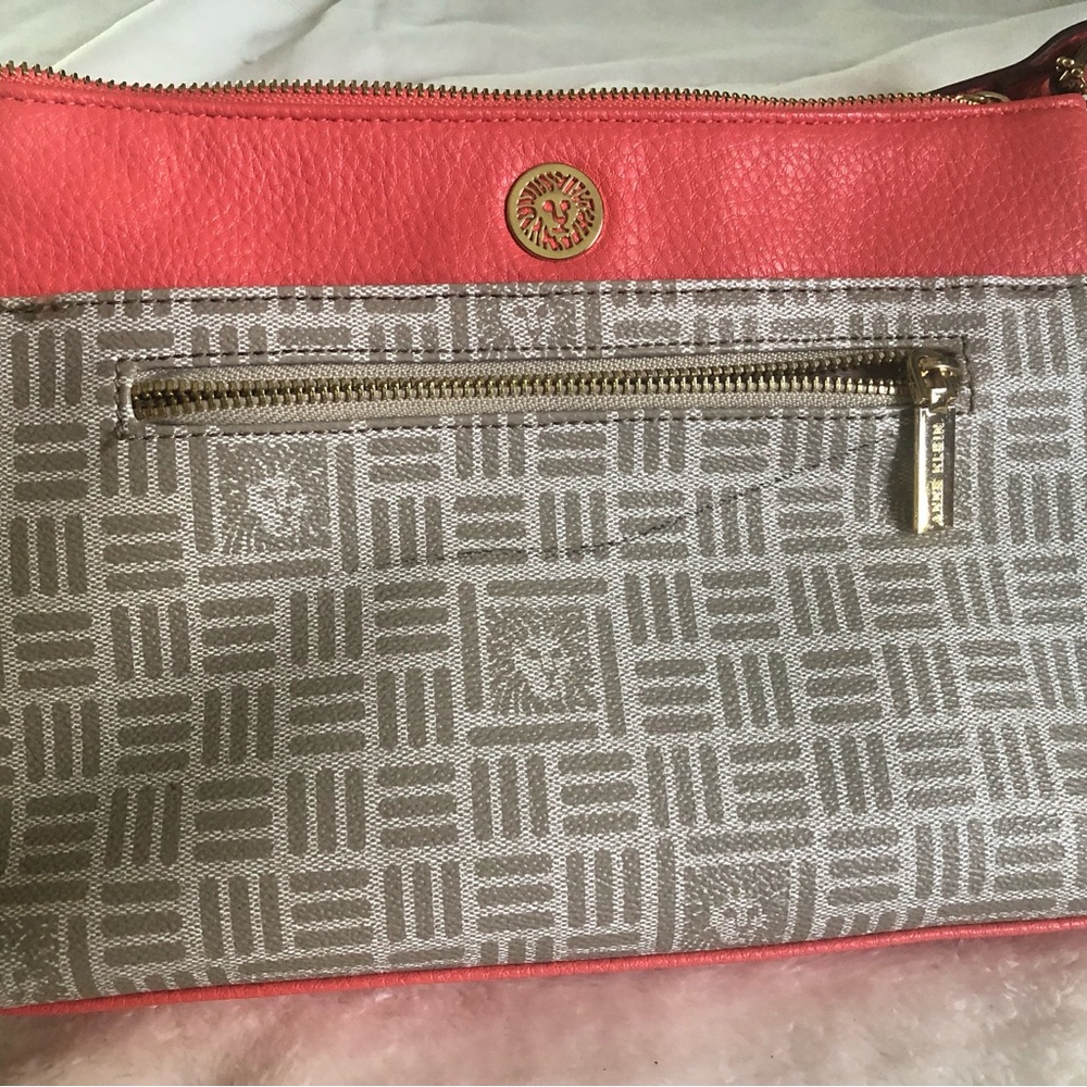 Anne Klein Coral and Gray Geometric Shoulder Bag